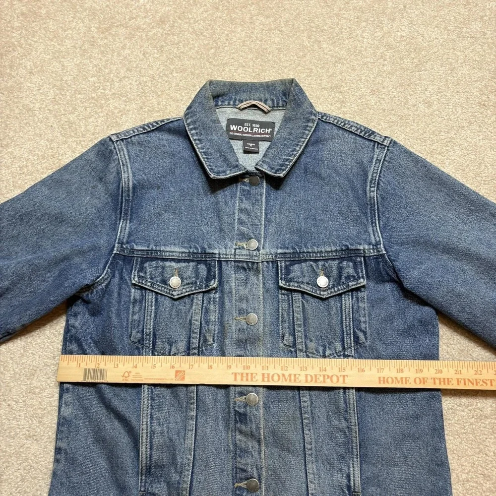 Woolrich Denim Jacket Womens Medium Blue Jean Trucker Snap Front Unlined Outdoor